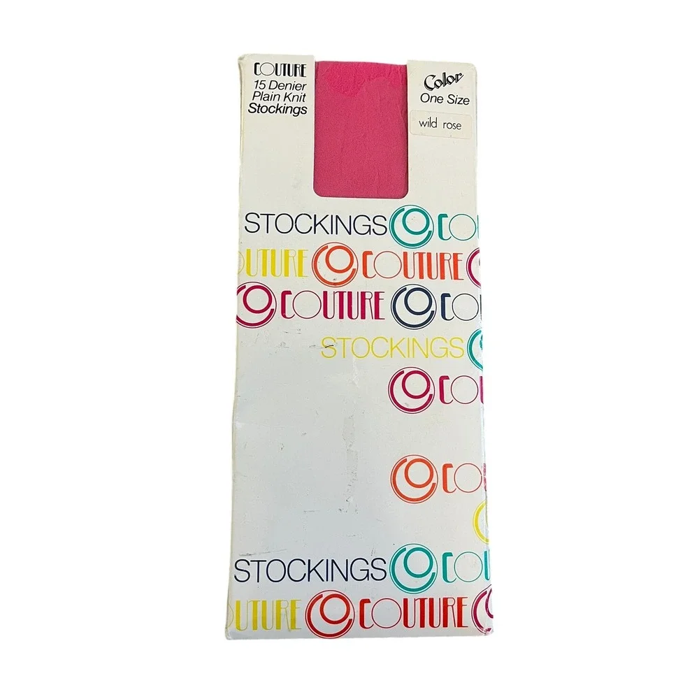 VTG 1970s Color Couture Retro Colorful Plain Knit Stockings in Wild Rose O/S‎